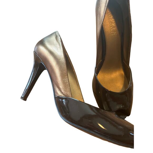 Lauren Ralph Lauren brown/bronze peep toe 3 1/2" heels Excellent Luxury - Picture 2 of 5